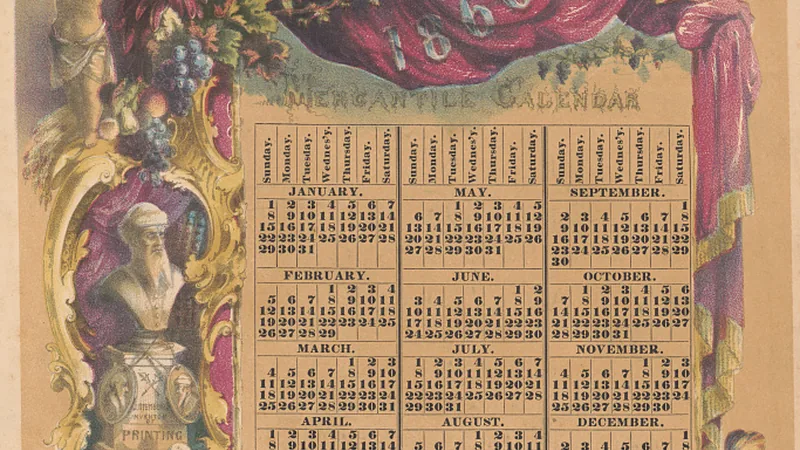 No copyright restriction An 1860 mercantile calendar printed in New York, with all twelve months on one sheet.