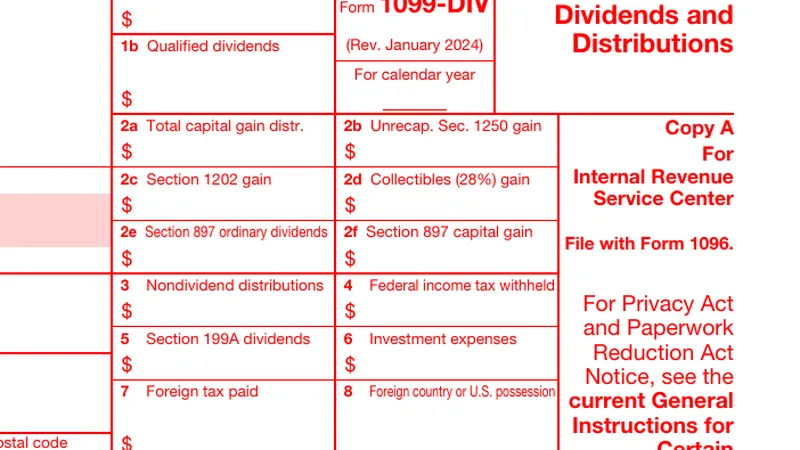 No copyright restriction Form 1099-DIV, Dividends and Distributions, with box 2a labeled Total capital gain distr.
