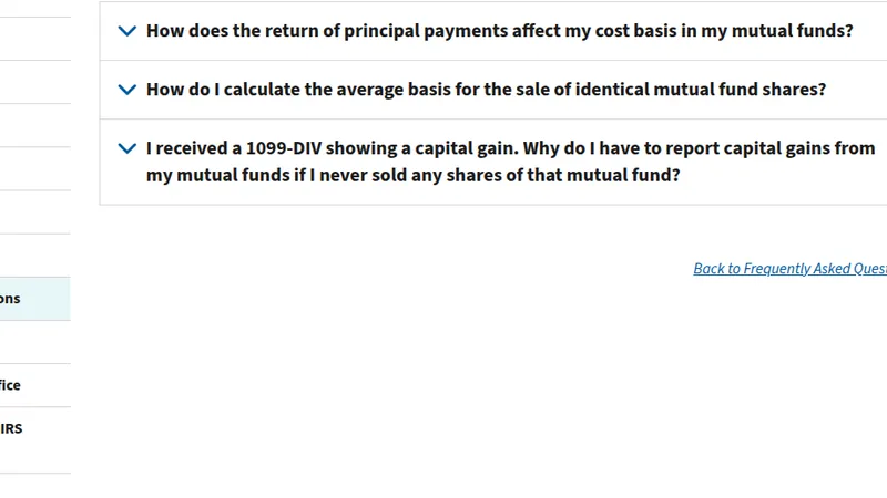 IRS IRS frequently asked questions on mutual funds, including why a 1099-DIV can show a capital gain when the shareholder never sold.