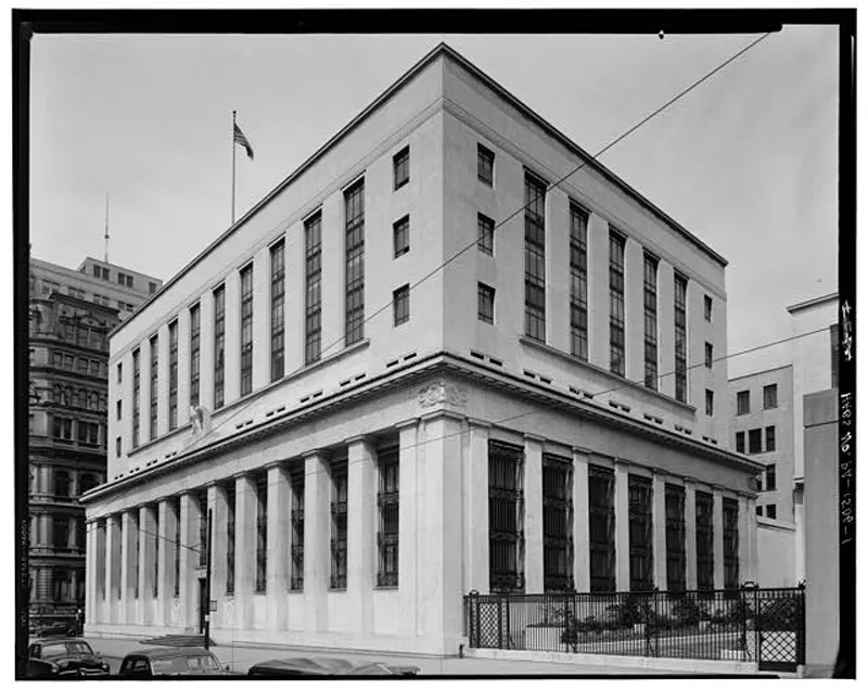 The Federal Reserve Bank building on Chestnut Street in Philadelphia, photographed in 1951.