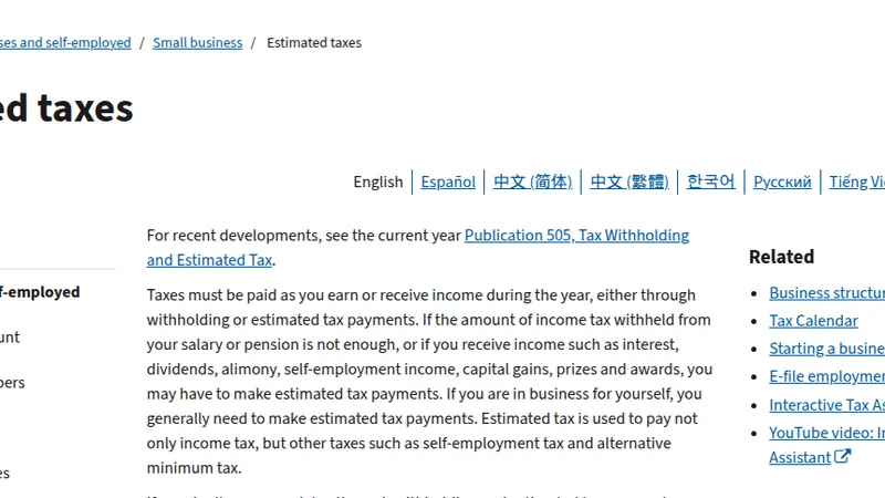 IRS page on estimated taxes, stating that tax is paid during the year through withholding or estimated tax payments.